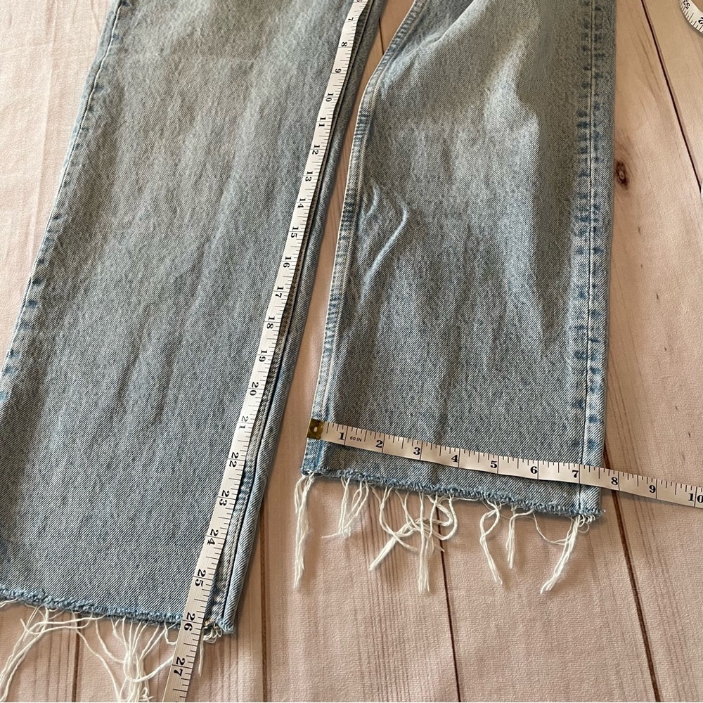 Zara Straight Leg Jeans Women’s 2 Blue Light Wash Button Fly Distressed Fringed - Picture 15 of 16